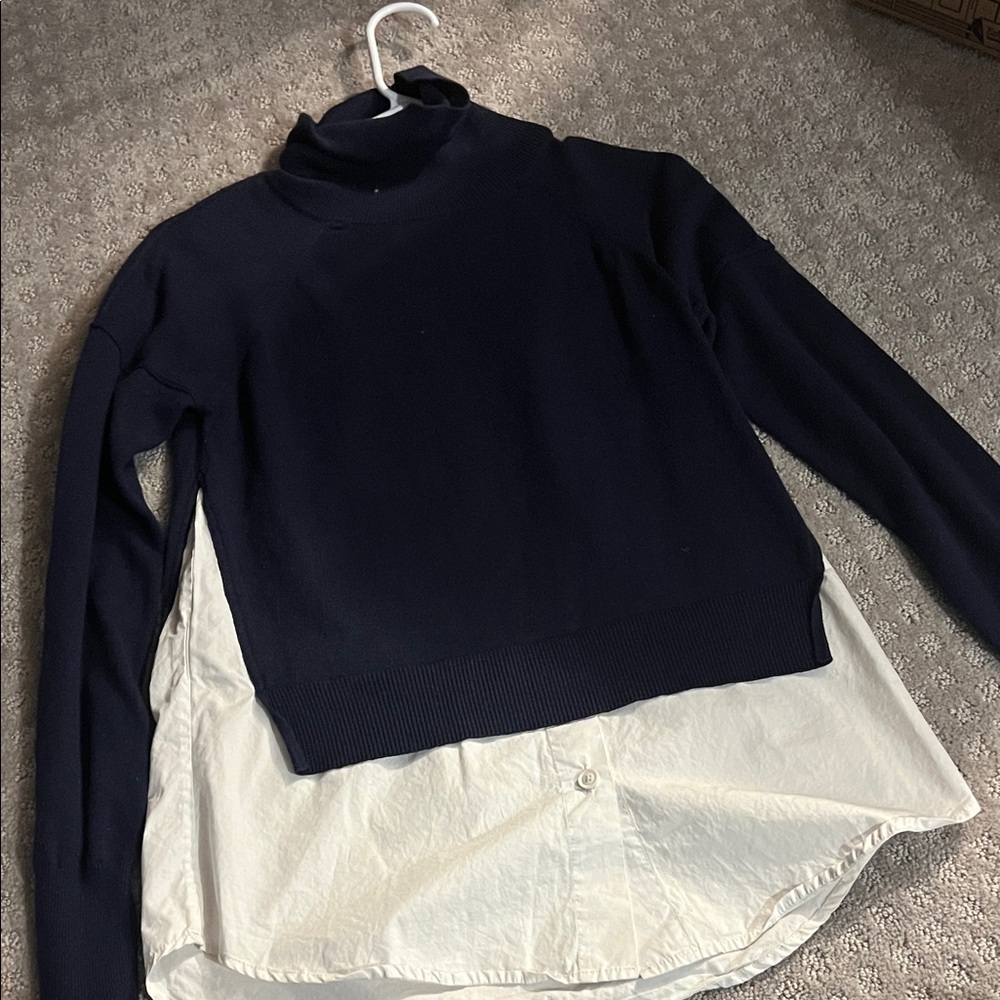 Classic Navy Turtleneck Sweater with White Layer